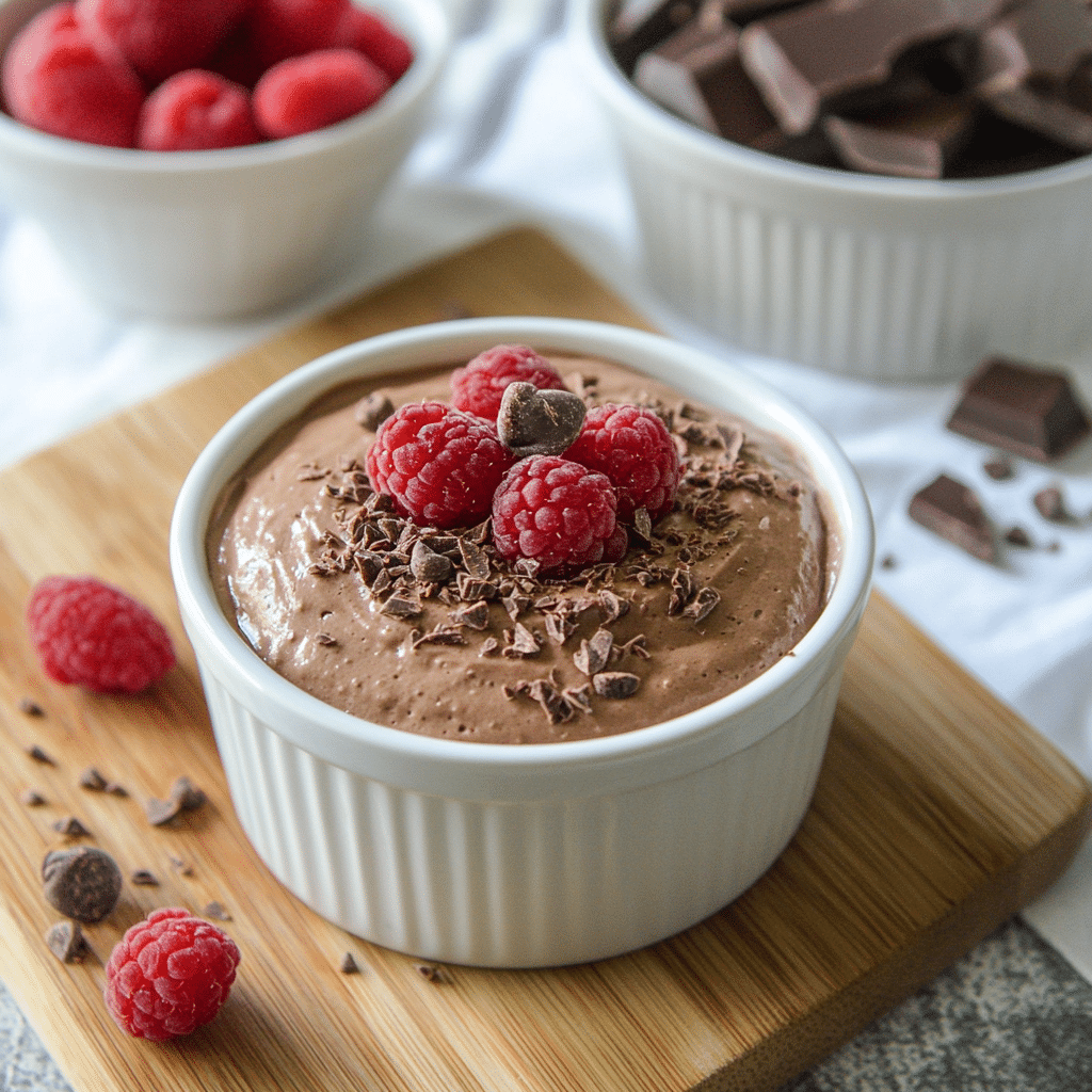 Cottage Cheese Chocolate Mousse Recipe: High-Protein, No-Bake Delight 7 Cottage cheese chocolate mousse recipe served with whipped cream and berries