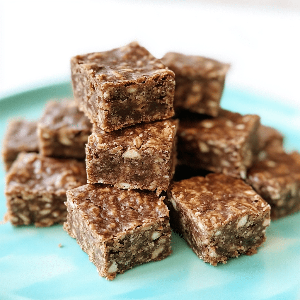 Freshly cut no-bake cookie bars on a kitchen table