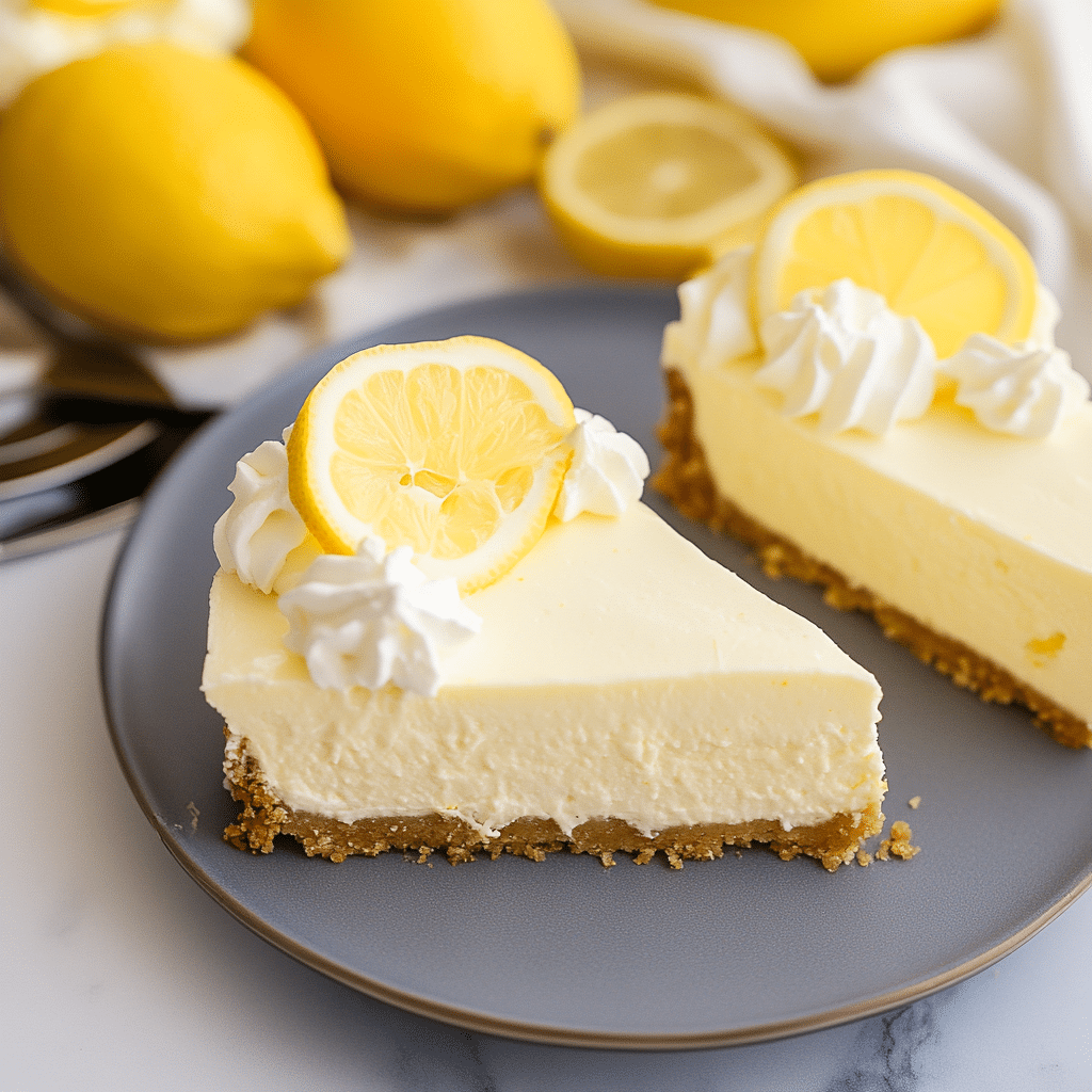 No-Bake Lemon Cheesecake – Easy, Creamy & Bursting with Citrus 9 serving no-bake lemon cheesecake slice