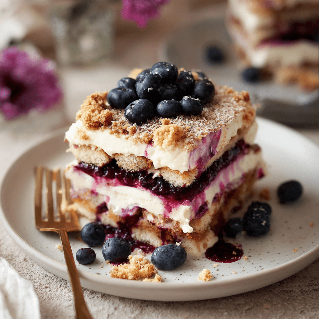 Vegan Blueberry Crumble Tiramisu – A Fruity, Creamy No-Coffee Delight 7 Vegan Blueberry Crumble Tiramisu