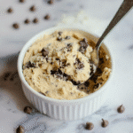 Cookie Dough Yogurt Cake: Guilt‑Free Protein Treat Ready in Minutes 5 Cookie dough yogurt cake in bowl with chocolate chips