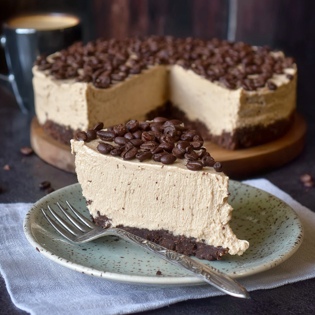 No bake cheesecake coffee dessert on plate