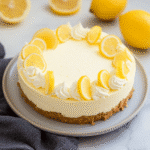 No-Bake Lemon Cheesecake – Easy, Creamy & Bursting with Citrus 6 no-bake lemon cheesecake on a cake stand