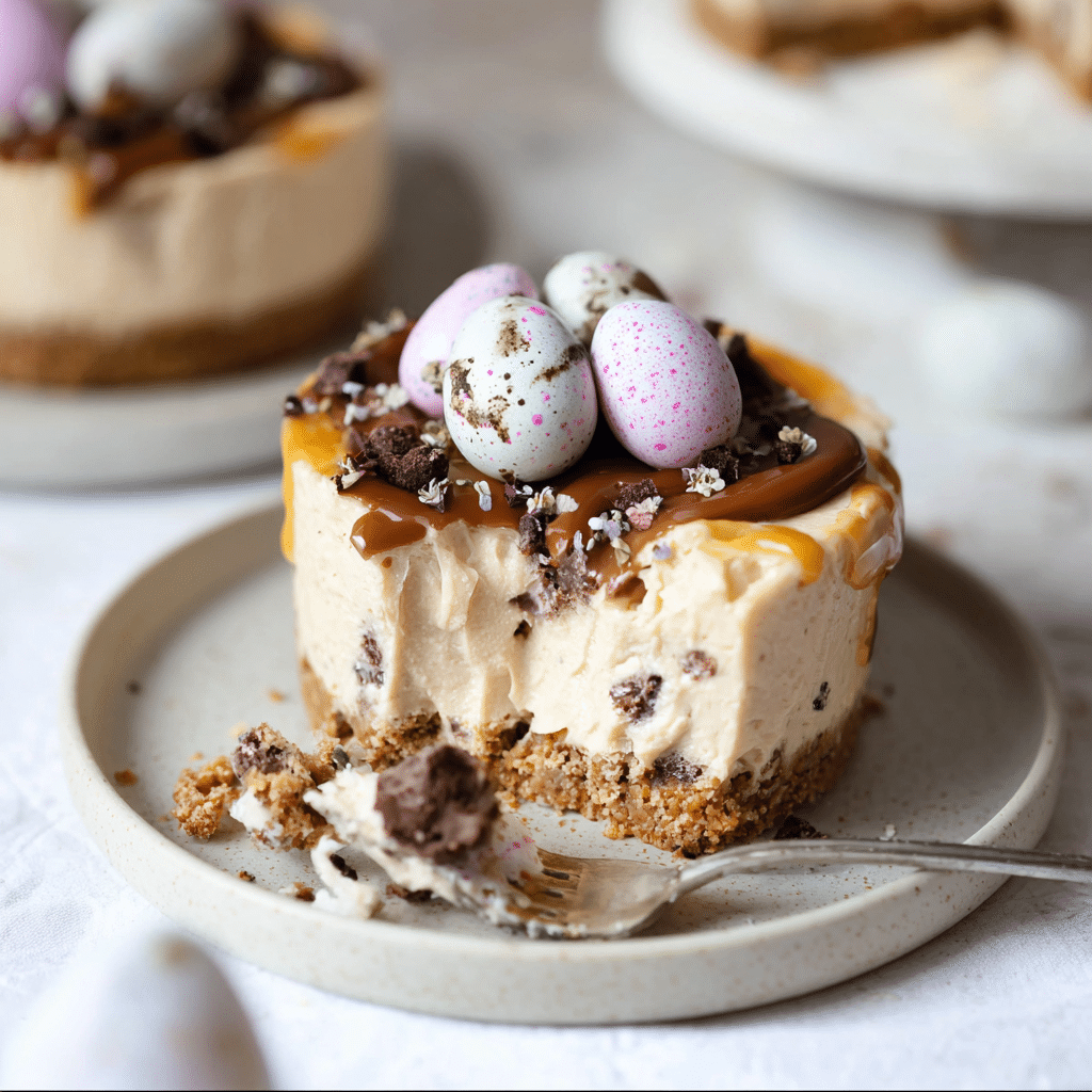 Vegan Mini Egg Cheesecake – The Ultimate No-Bake Easter Dessert 7 Served Vegan Mini Egg Cheesecake slice with mini eggs