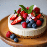 Vegetarian No Bake Cheesecake: Easy, Creamy, Gelatin-Free Dessert 7 Vegetarian no bake cheesecake with fresh berries on a plate
